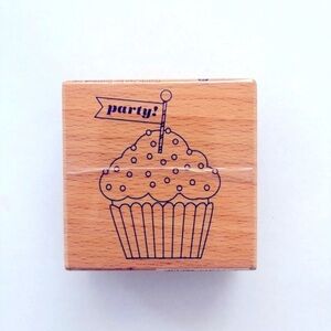 Party Cupcake Rubber Stamp, Never Used, 2" x 2"